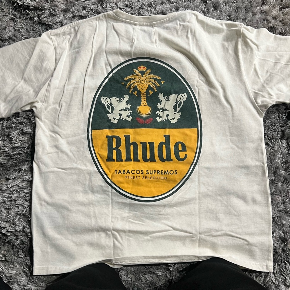 Rhude White and Yellow Short Sleeve Tee with Vintage Graphic